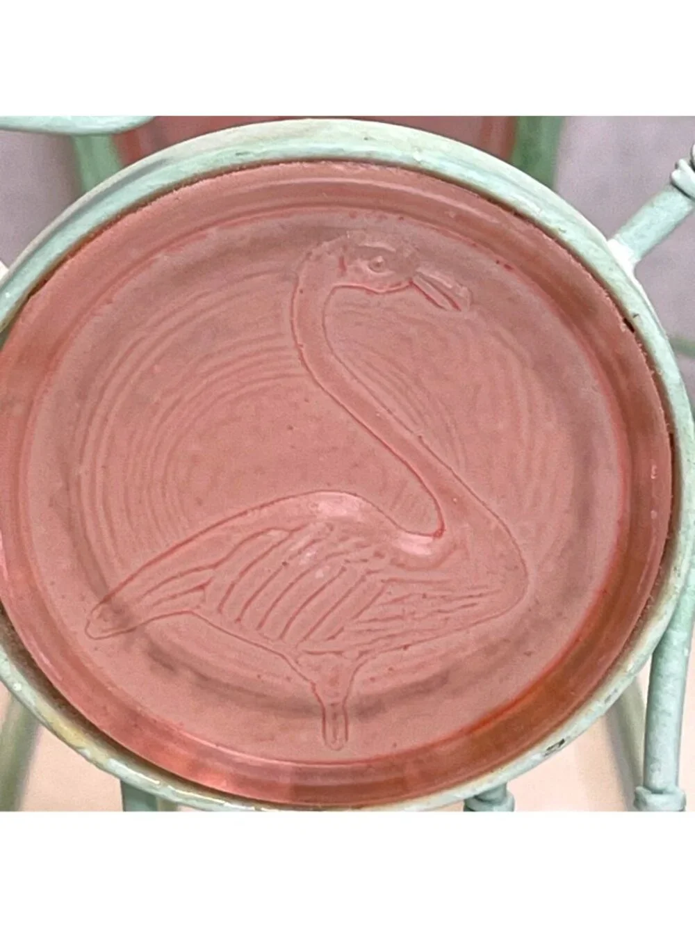 Metal Storage Basket Pink Flamingo Medallion Teal Green Palm Tree Wrought Iron